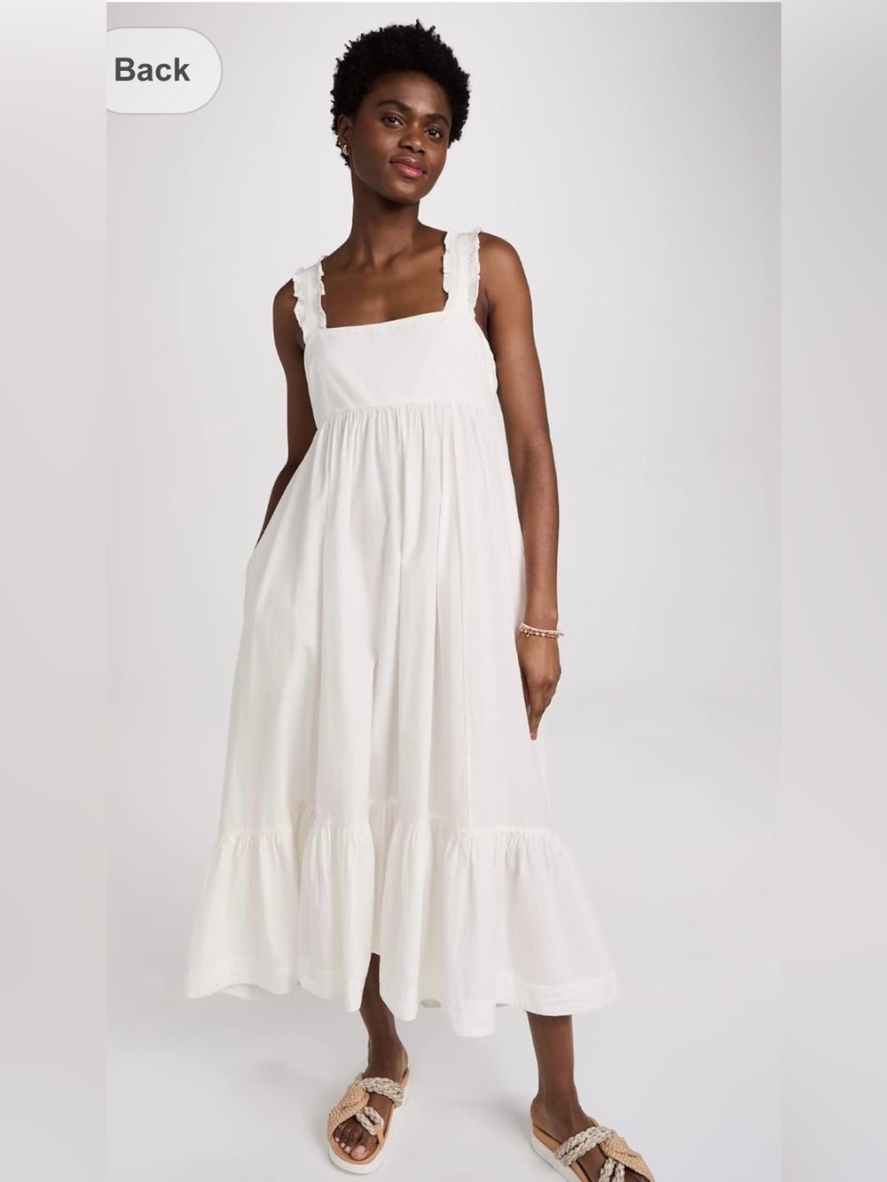 Free People White Ruffled Strap Midi Dress